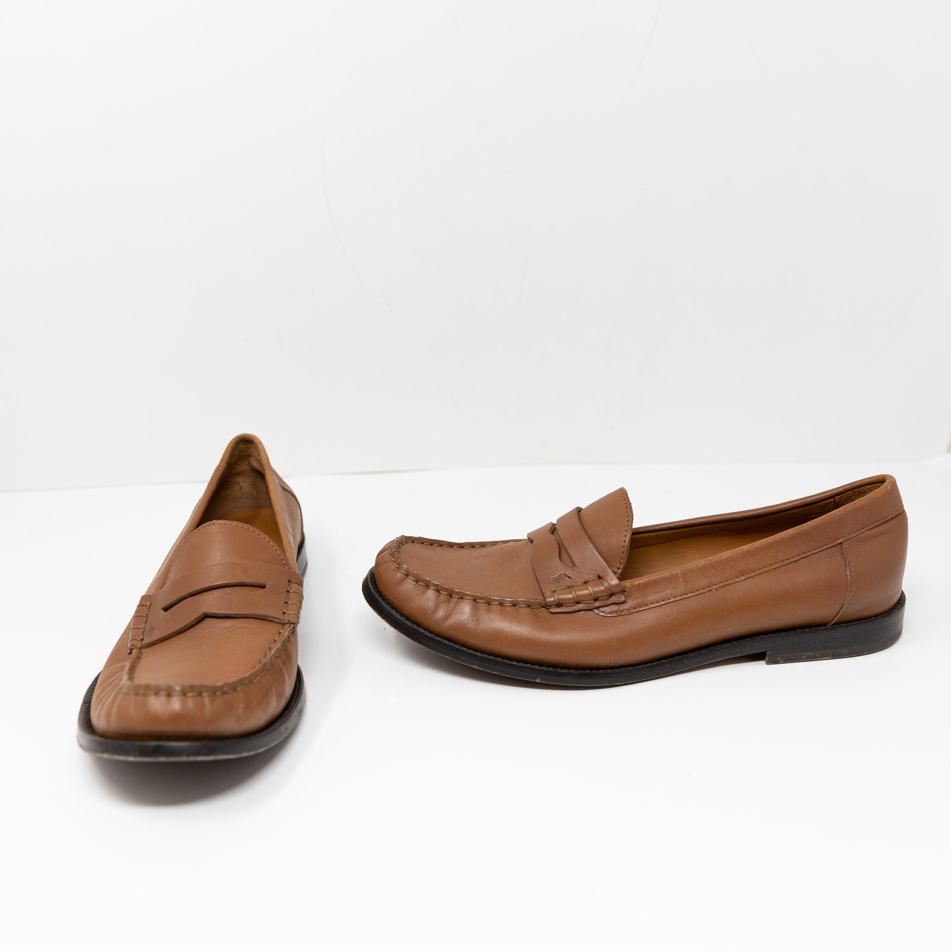 Polo Ralph Lauren Women's Genuine Leather Slip On Loafers Shoes Brown 9.5