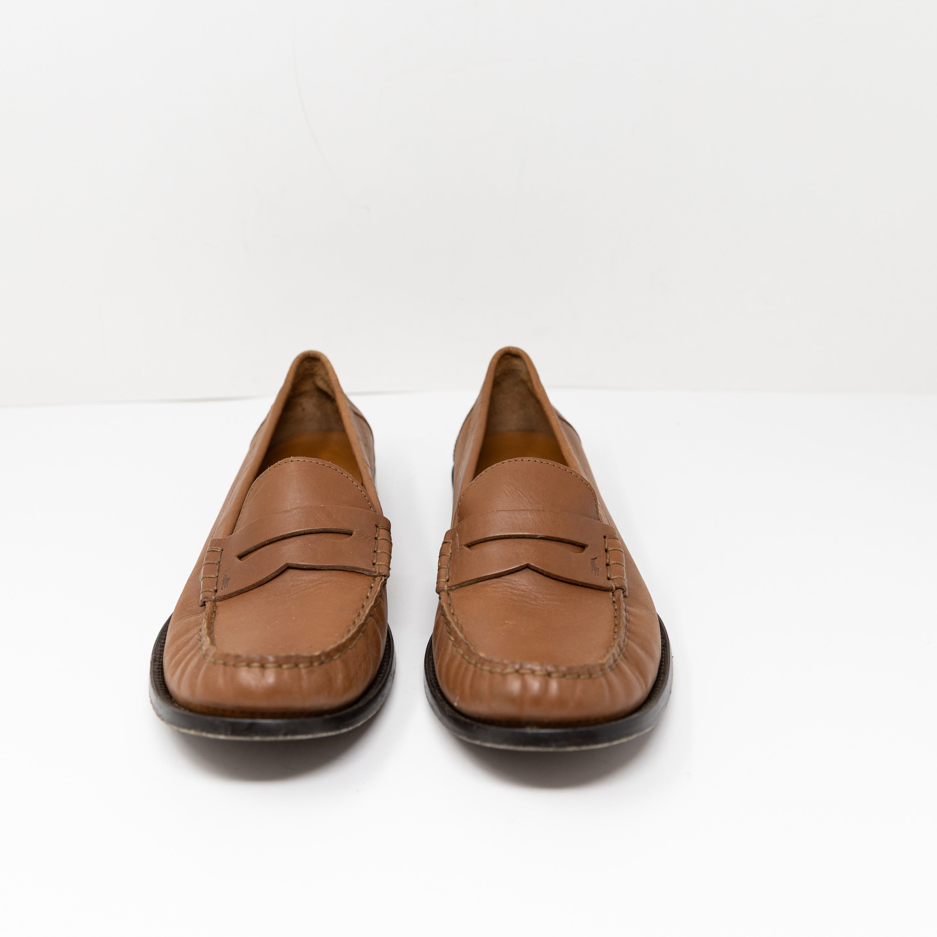Polo Ralph Lauren Women's Genuine Leather Slip On Loafers Shoes Brown 9.5