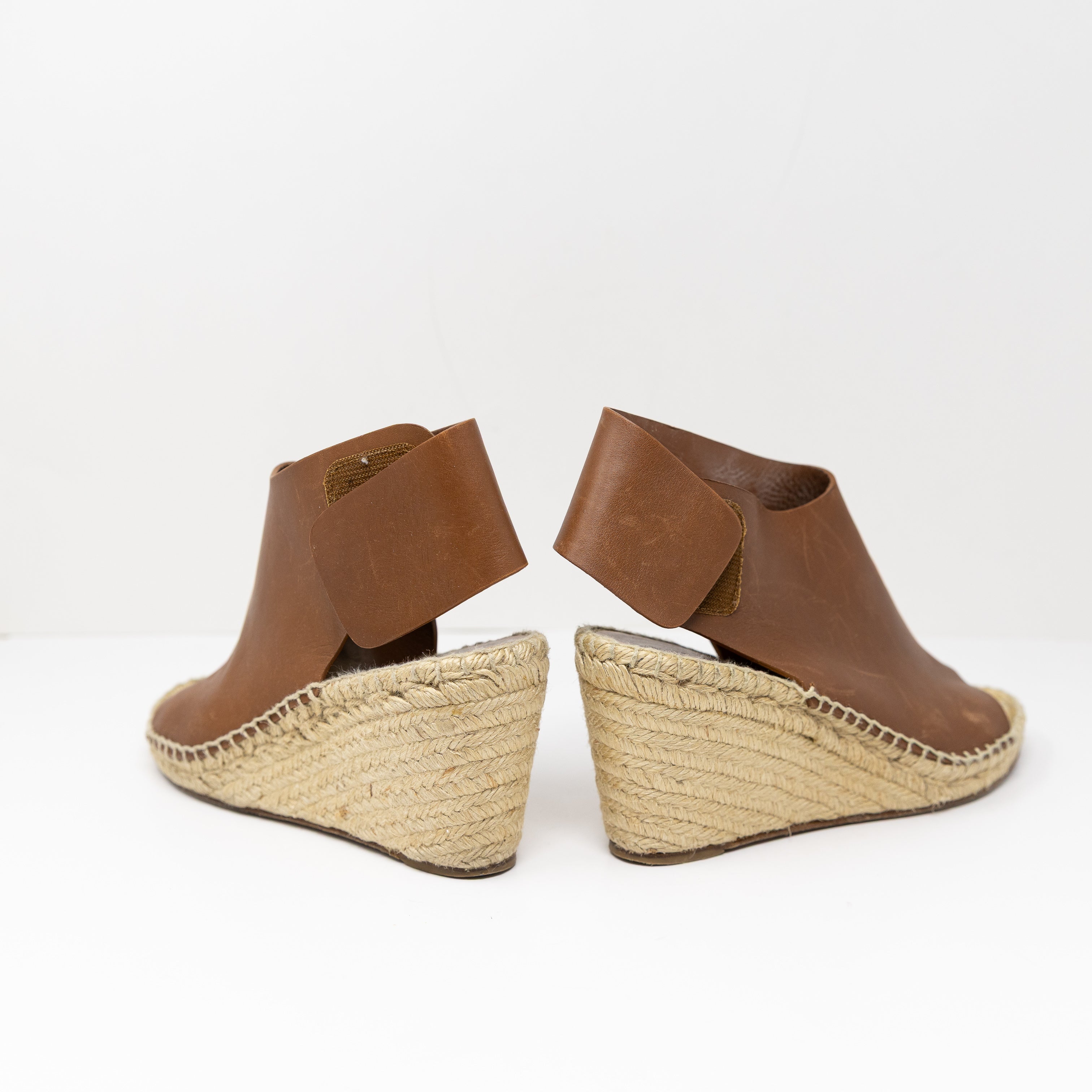 Celine Genuine Leather Open Toe Braided Espadrille Wedge Sandal Heel Brown 9
