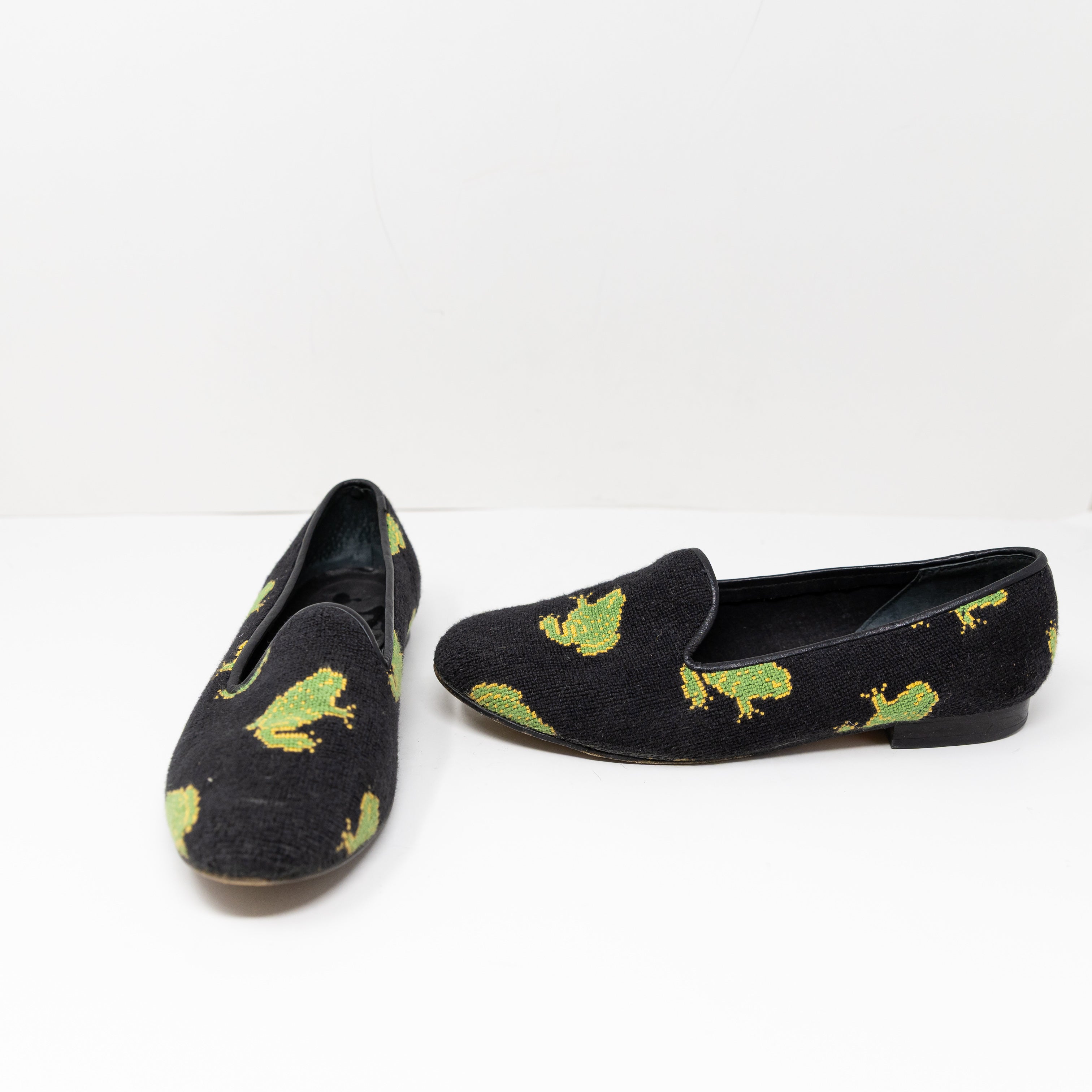 Zalo Women's Vintage Needlepoint Stitch Frog Animal Print Slip On Flats Shoes 9
