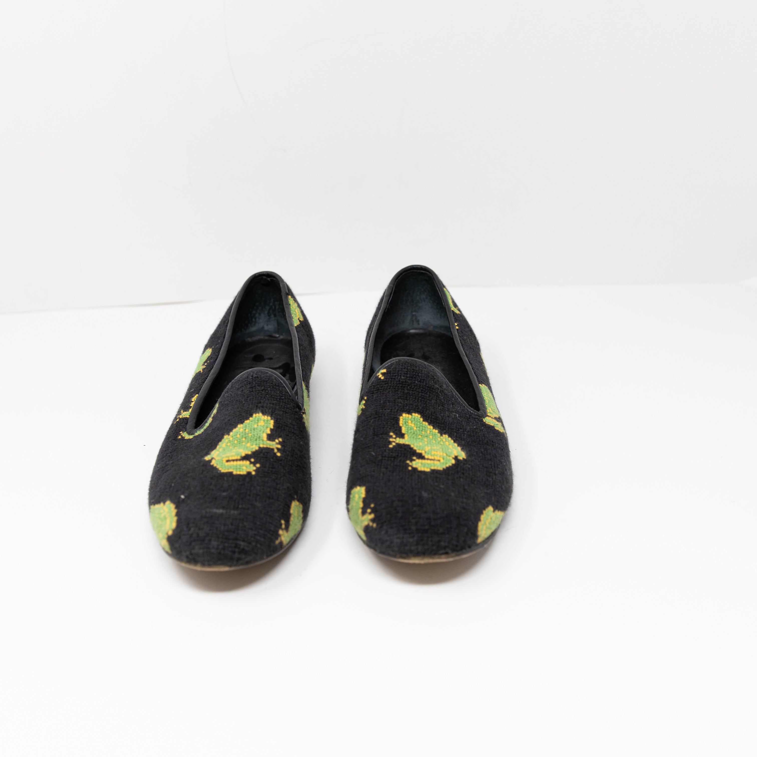 Zalo Women's Vintage Needlepoint Stitch Frog Animal Print Slip On Flats Shoes 9