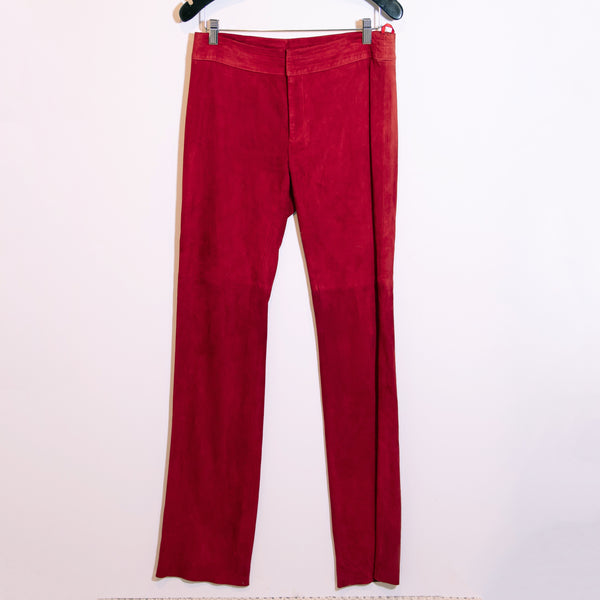 Ralph Lauren Sport Women's Genuine Suede Leather Straight Leg Pants Solid Red 6