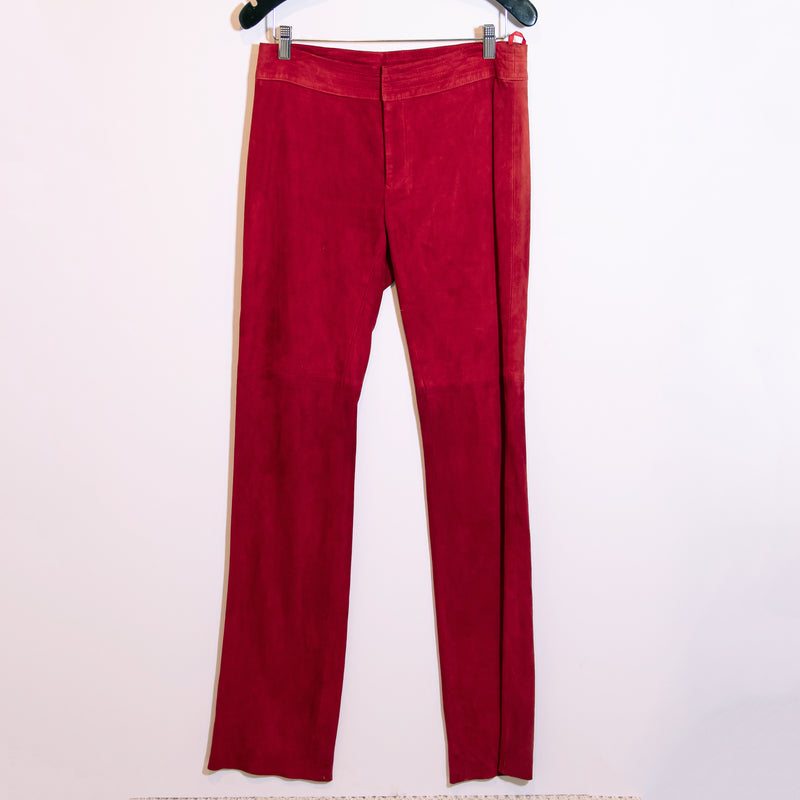 Ralph Lauren Sport Women's Genuine Suede Leather Straight Leg Pants Solid Red 6