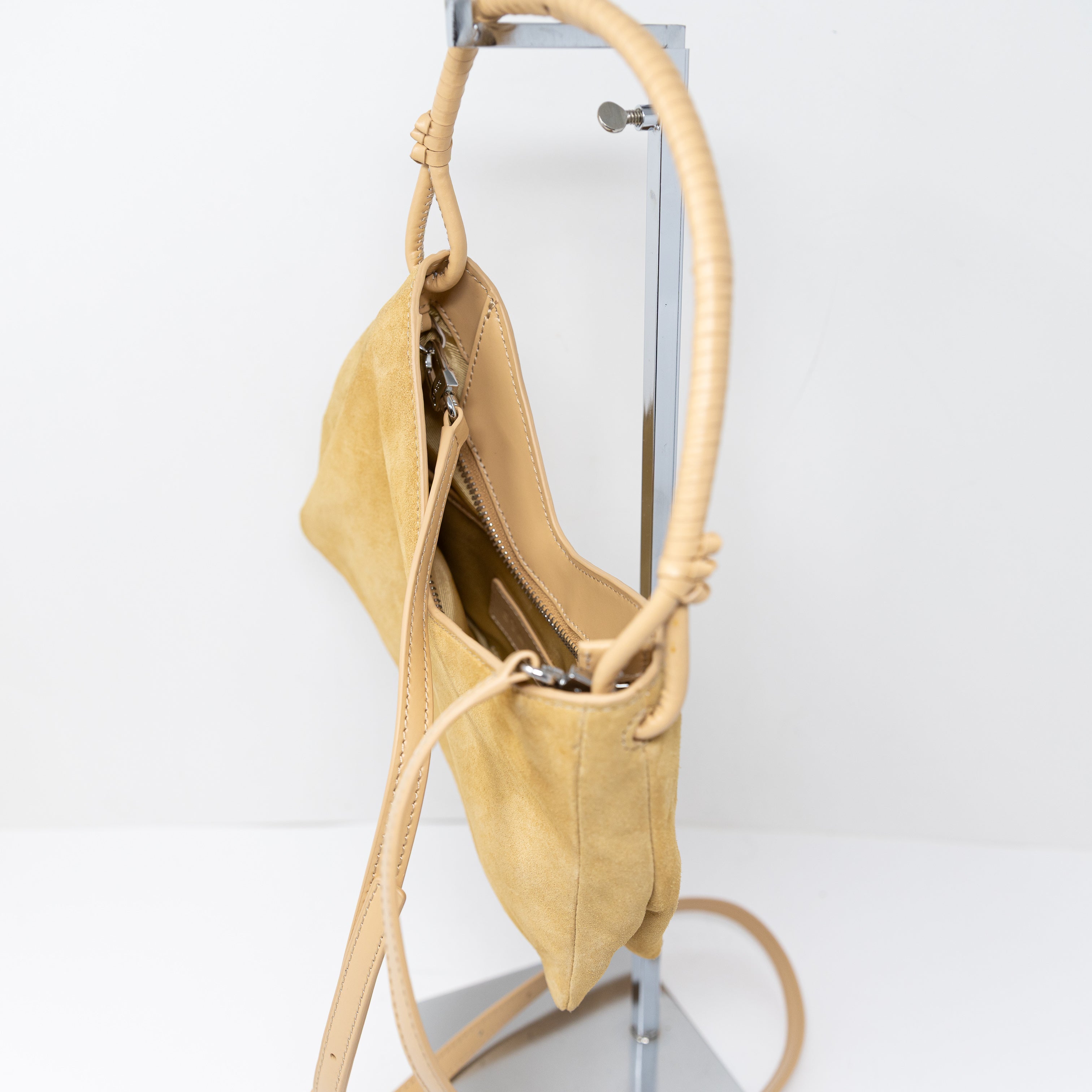 Staud Valerie Genuine Suede Leather Convertible Shoulder Purse Bag Neutral Tan
