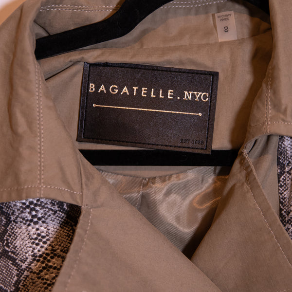 NEW Bagatelle. Nyc Paneled Snake Python Skin Belted Trench Coat Jacket Artichoke