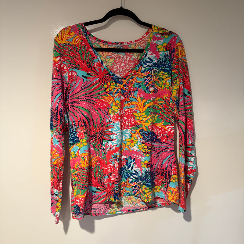Lilly Pulitzer Fishing For Compliments Multi Color Print Pattern Long Sleeve Top