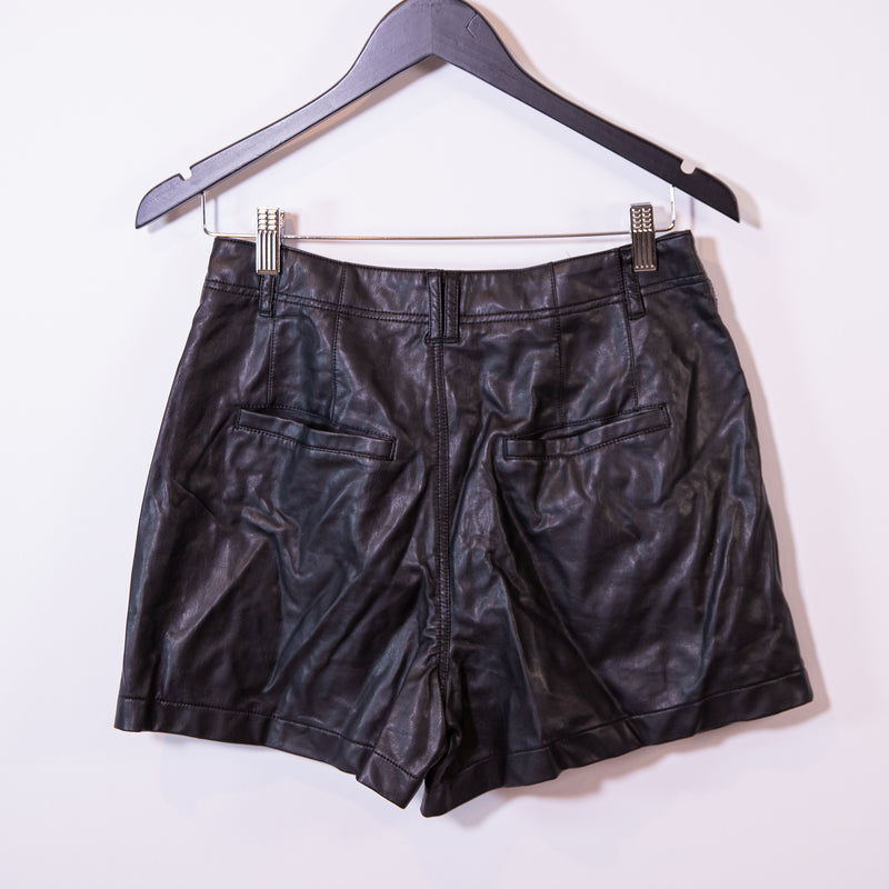 Free People Press Play Faux Vegan Leather High Waisted Pleated Shorts Black 6