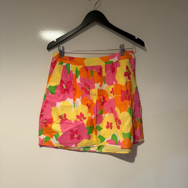 Lilly Pulitzer Cotton Lightweight Pink Orange Yellow Floral Flower Punch Skirt 8