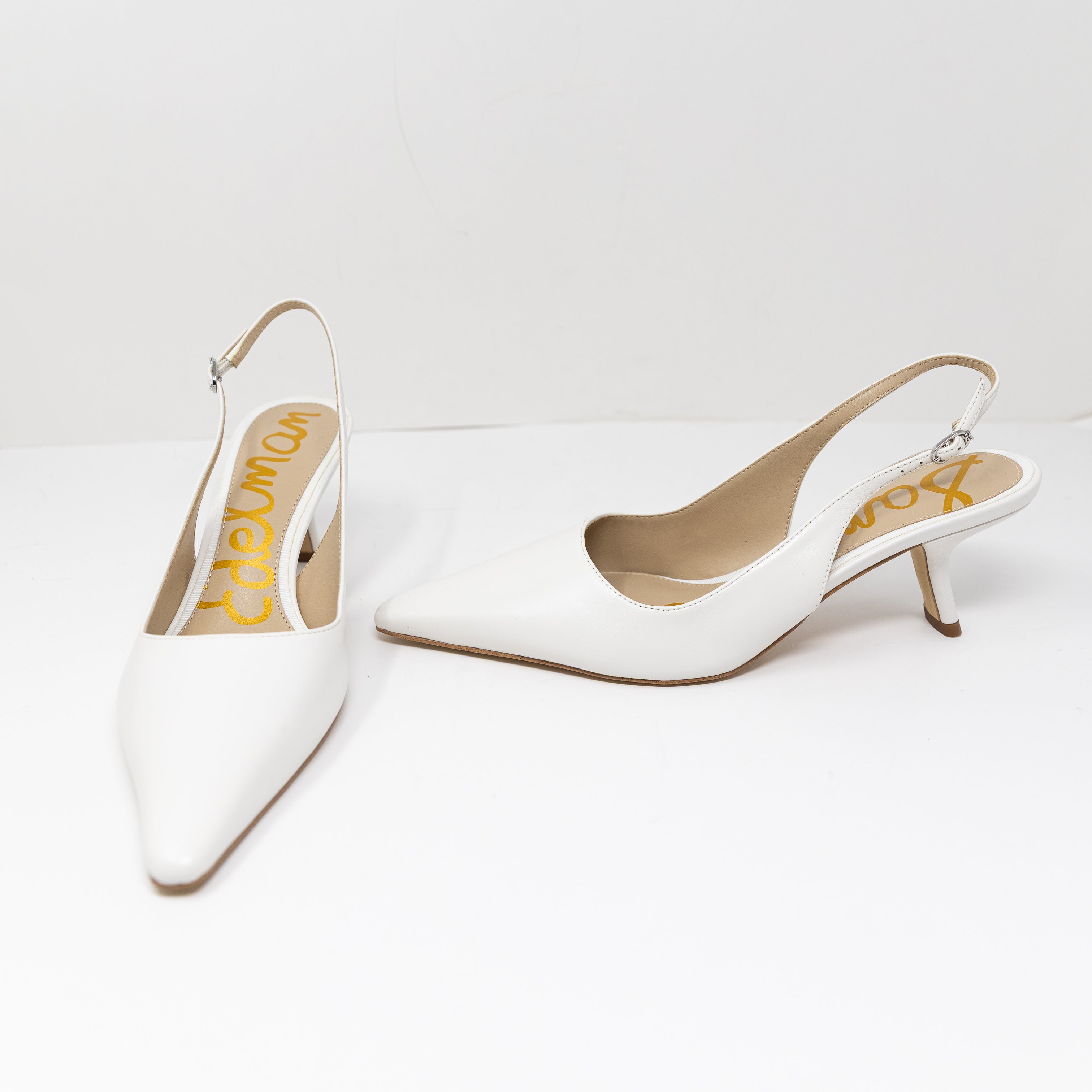 NEW Sam Edelman Bianka Geometric Heel Slingback Pointed Toe Pumps Shoes White