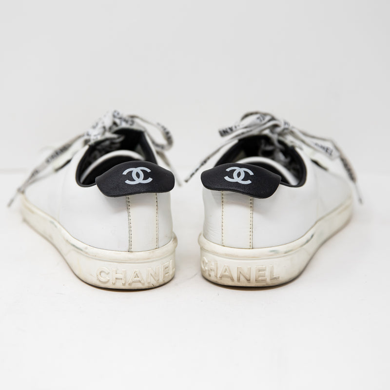 Chanel Weekender Genuine Leather Low Top Lace Up Trainers Sneakers Shoes White 8