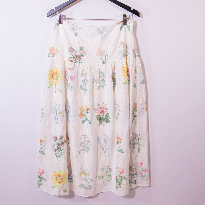 Petal + Pup Kara Floral Flower Print Pattern Embroidered Eyelet Lace Midi Skirt