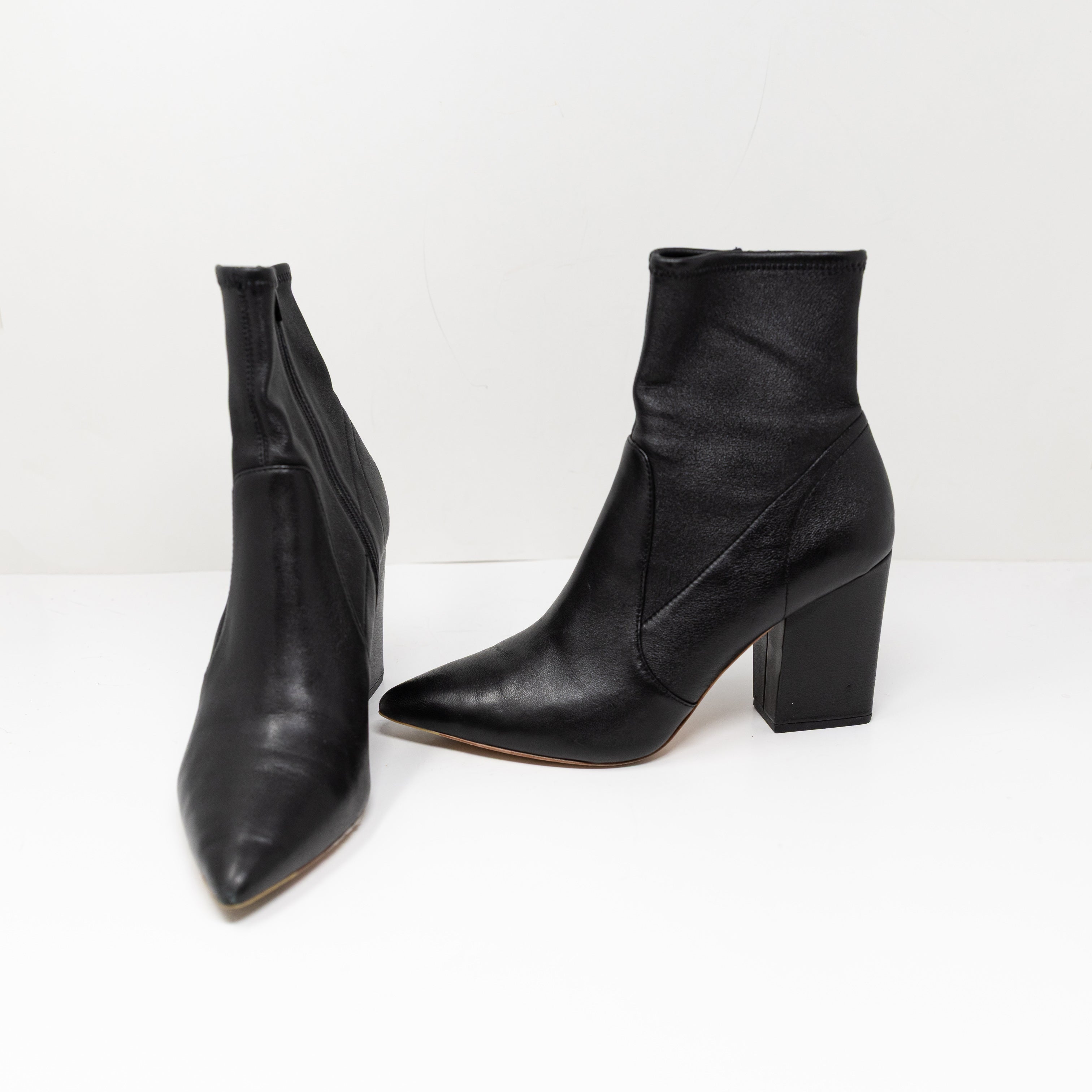Loeffler Randall Isla Genuine Leather Block High Heel Ankle Booties Shoes Black