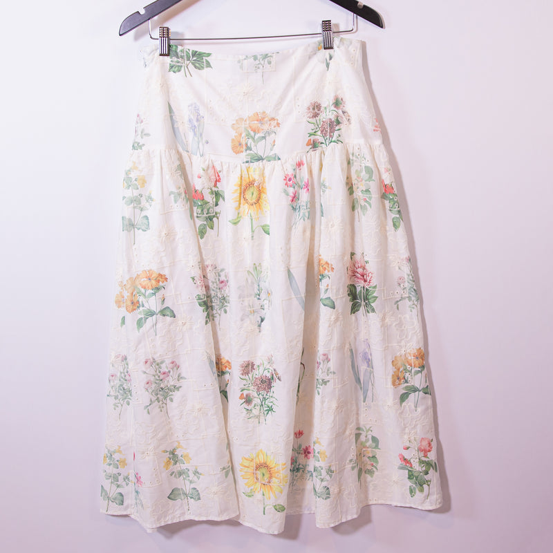 Petal + Pup Kara Floral Flower Print Pattern Embroidered Eyelet Lace Midi Skirt