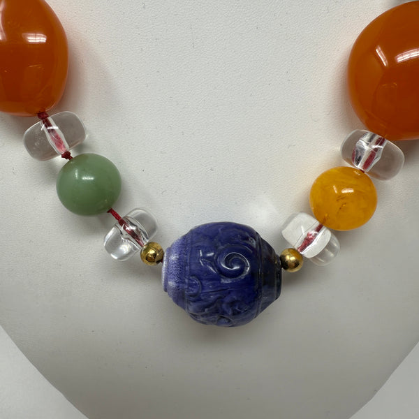 Kenneth Lane Carved Stone Oversize Lucite Beaded Multi Color Statement Necklace