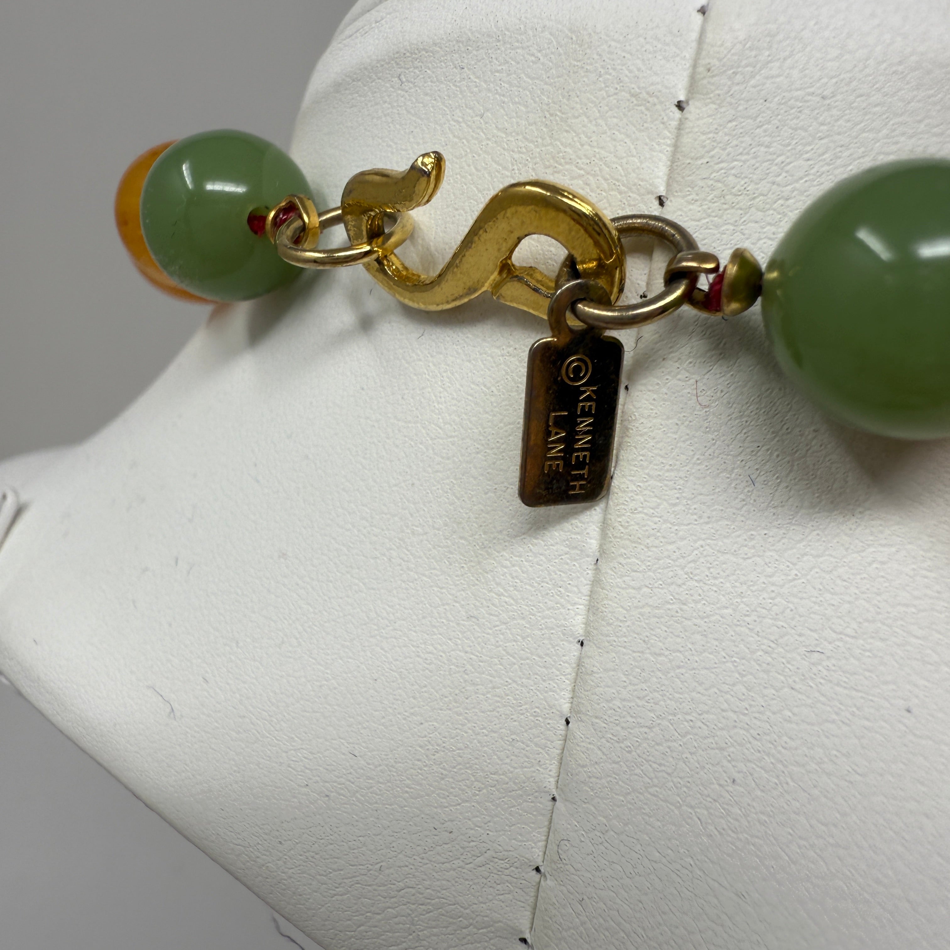 Kenneth Lane Carved Stone Oversize Lucite Beaded Multi Color Statement Necklace