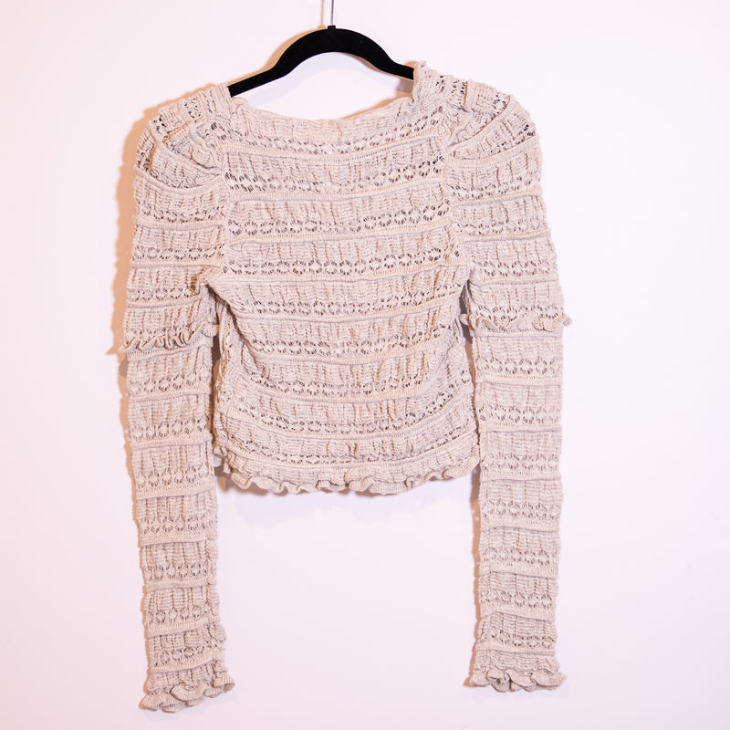 NEW Free People Wild Roses Cotton Blend Ruffle Crochet Knit Cardigan Sweater XS