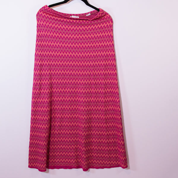 Zara Pink Orange Zig Zag Print Pattern Knit Crochet Midi Skirt Medium