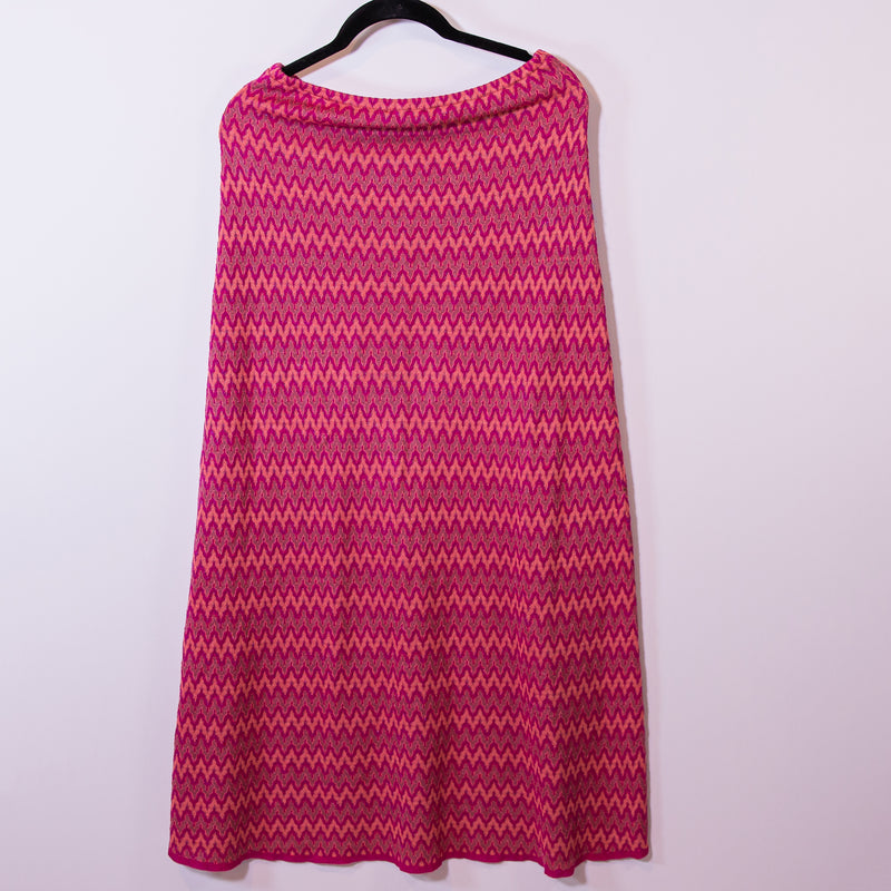 Zara Pink Orange Zig Zag Print Pattern Knit Crochet Midi Skirt Medium