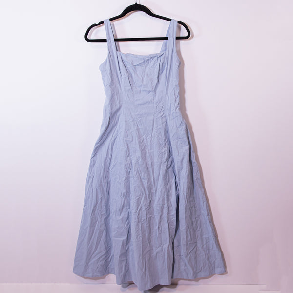 Abercrombie &amp; Fitch Cotton Stretch Crepe Square Neck Adjustable Strap Dress Blue