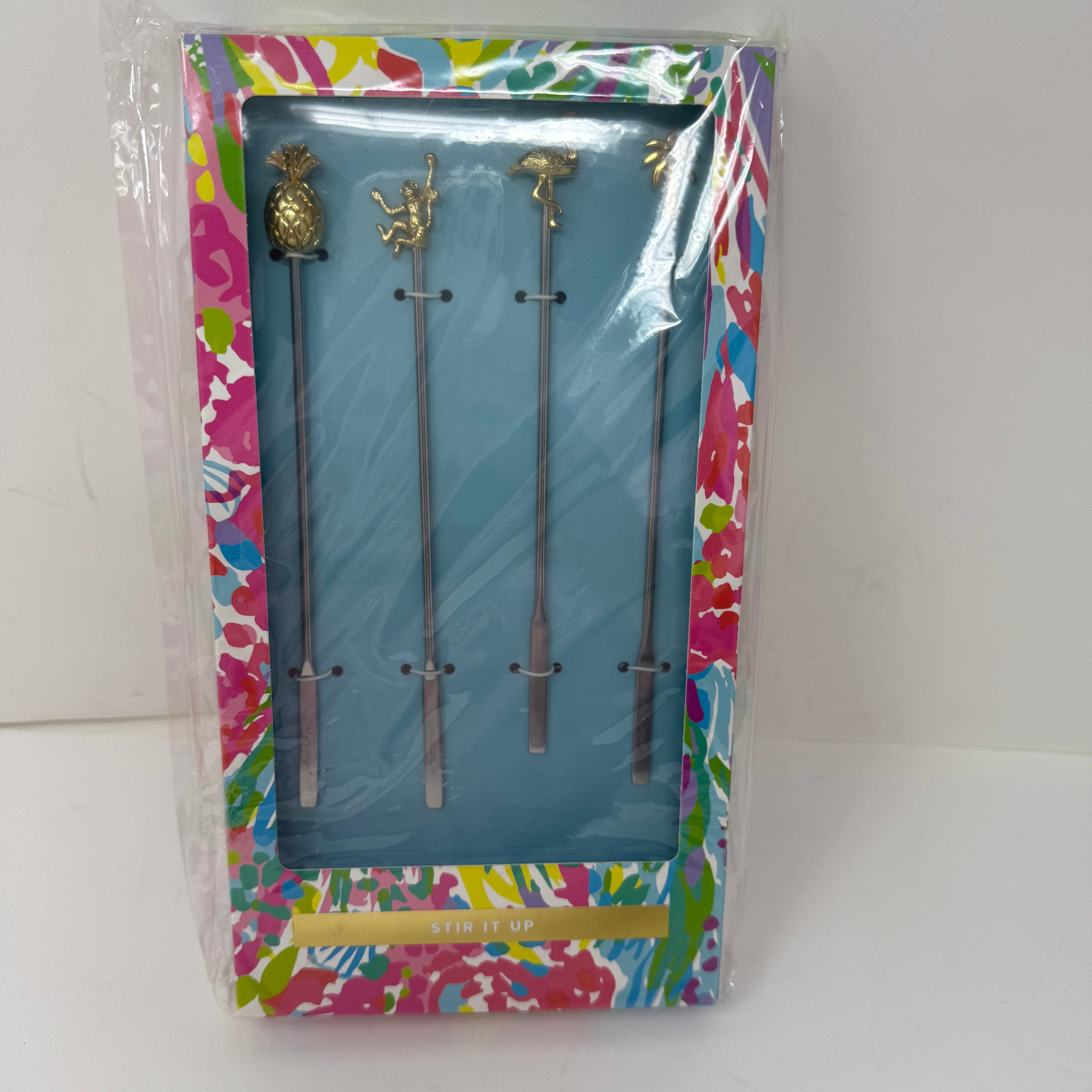 NEW Lilly Pulitzer Stir It Up Beverage Drink Cocktail Stirrers Mixers Bar Gold
