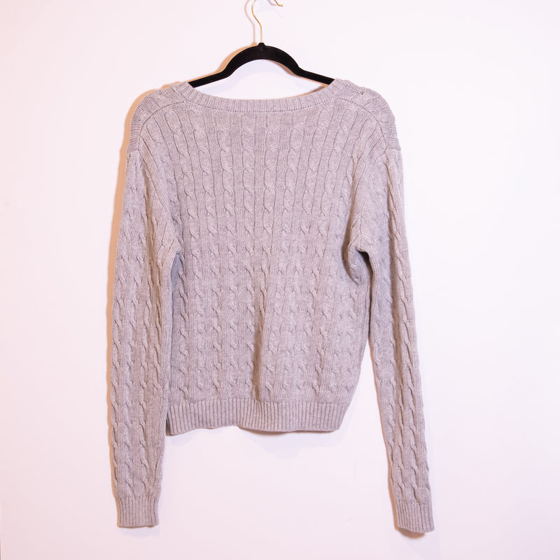 NEW Brandy Melville Cotton Blend Cable Knit V Neck Pullover Sweater Gray