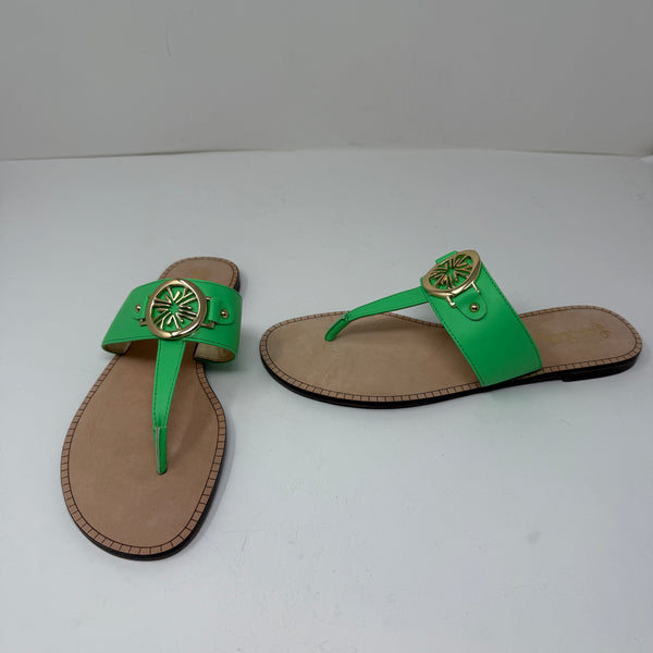 NEW Lilly Pulitzer Rousseau Genuine Leather Myrtle Green Gold Logo Sandals Shoes