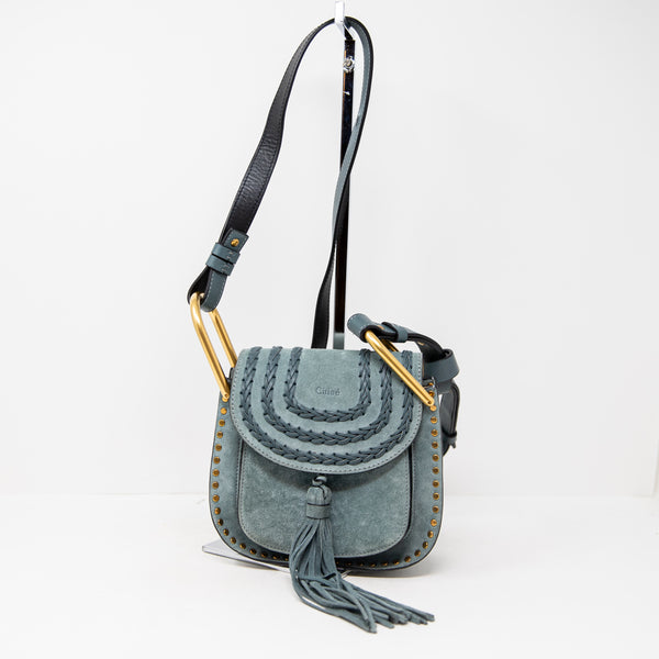 Chloe Hudson Mini Made In Italy Genuine Suede Tassel Crossbody Purse Bag Blue