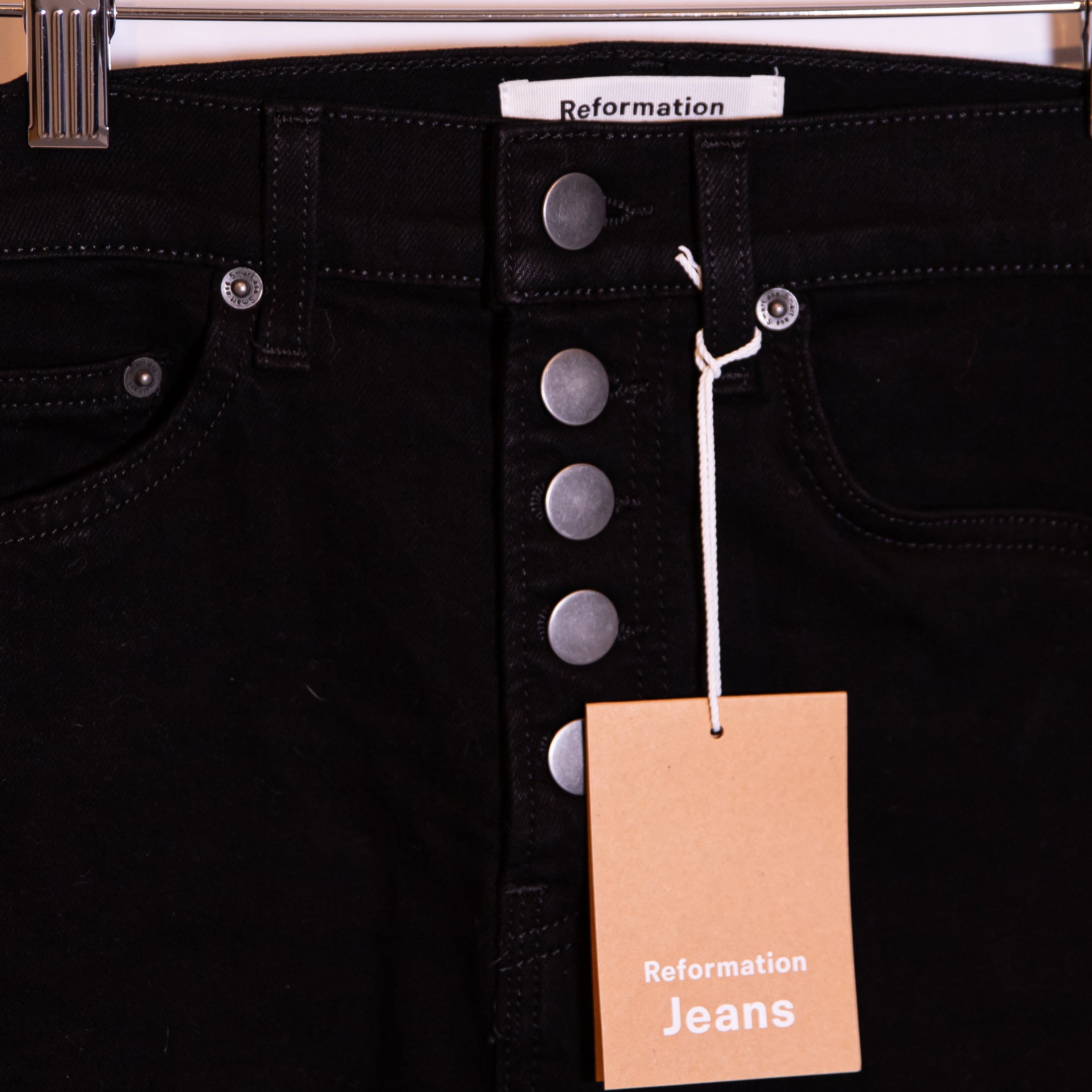 NEW Reformation Harper Button Fly High Rise Skinny Cotton Stretch Jeans Black 23