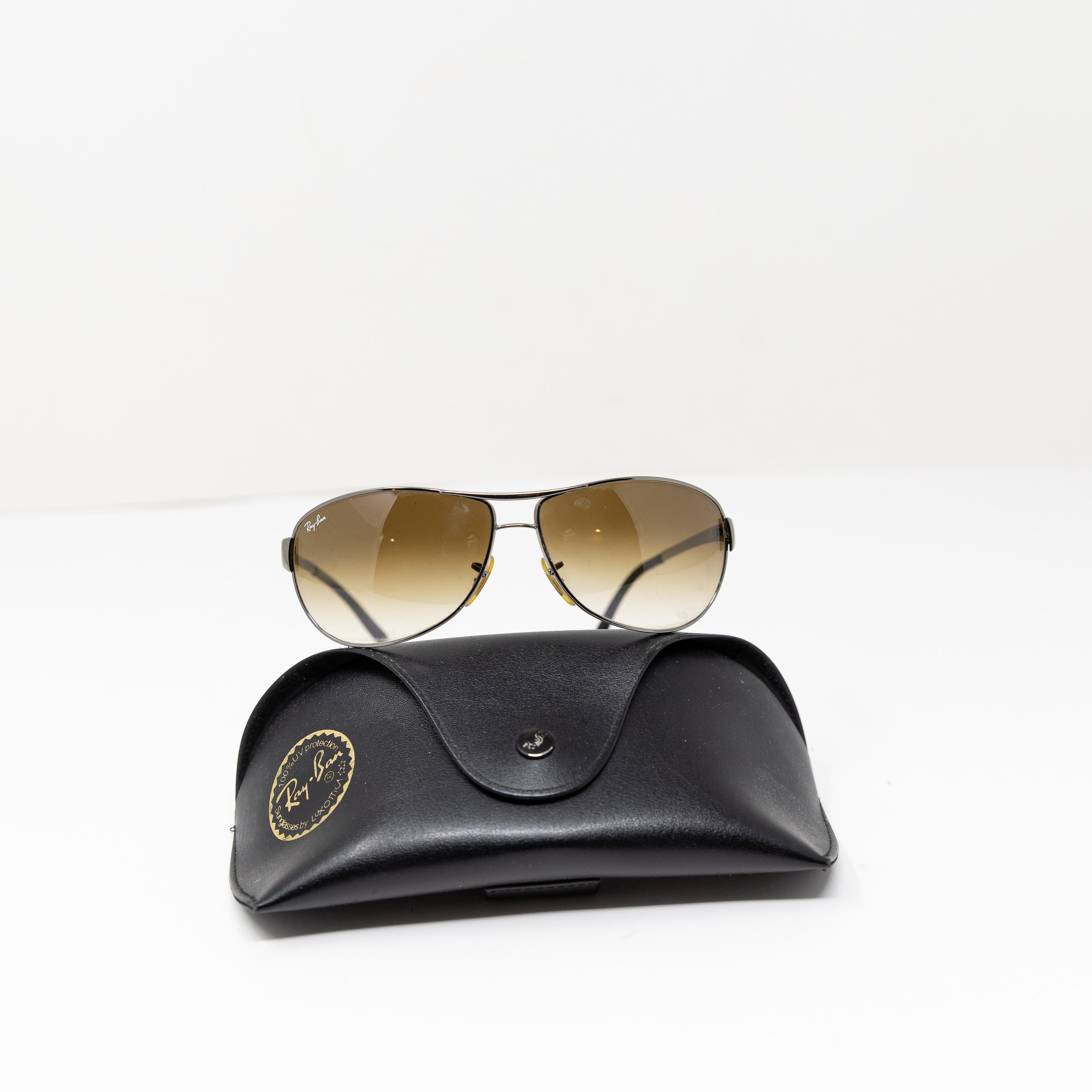 Ray-Ban Women's Warrior Metal Bridge Frame Gradient Lens Sunglasses Brown Black