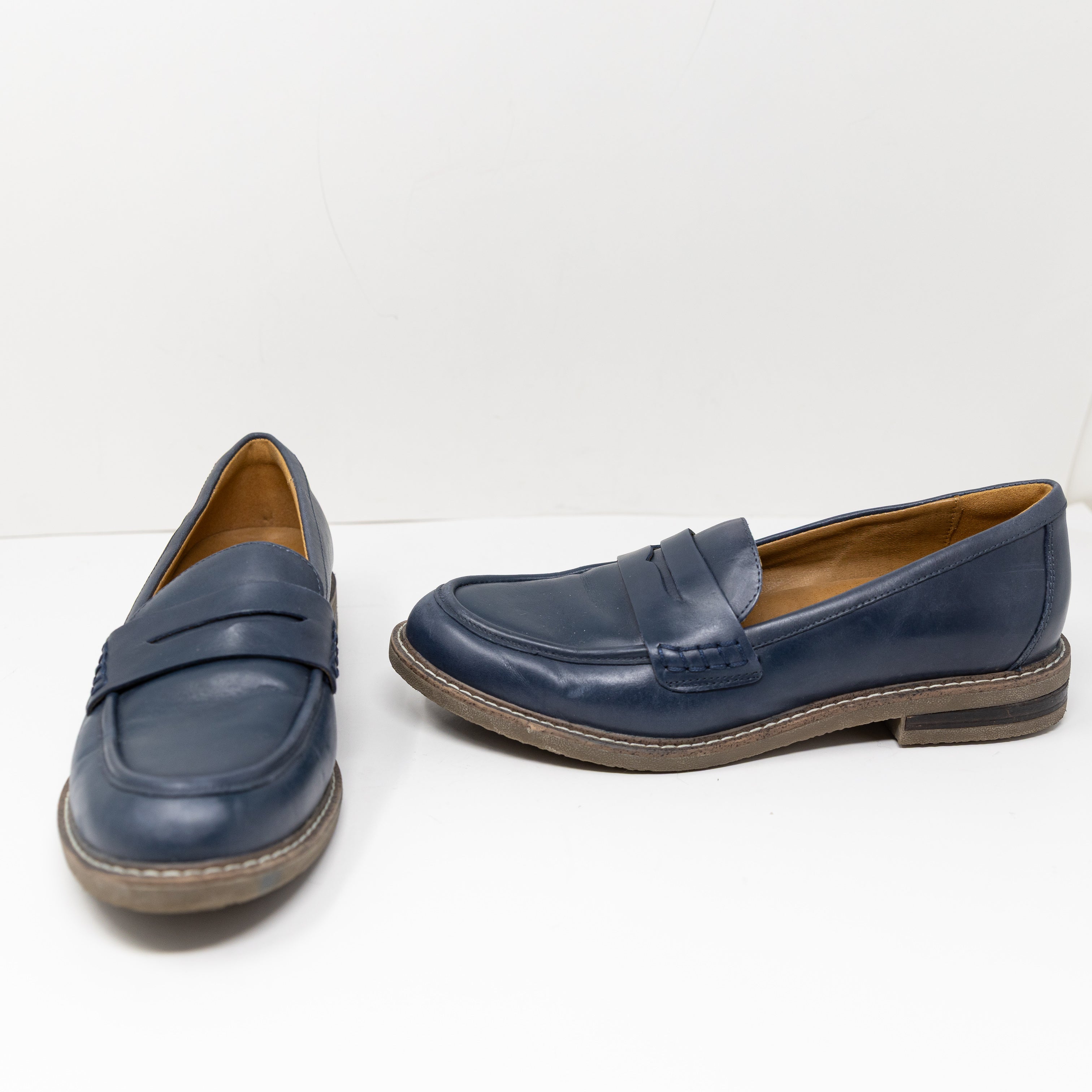 Earth Women's Javas Genuine Leather Slip On Penny Loafers Shoes Navy Blue 9.5