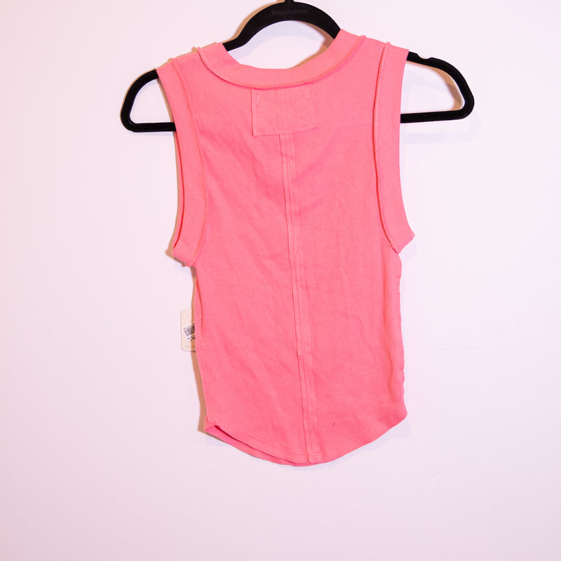 NEW Free People Kate Ribbed Crew Neck Sleeveless Tank Top Neon Dreams Pink XS