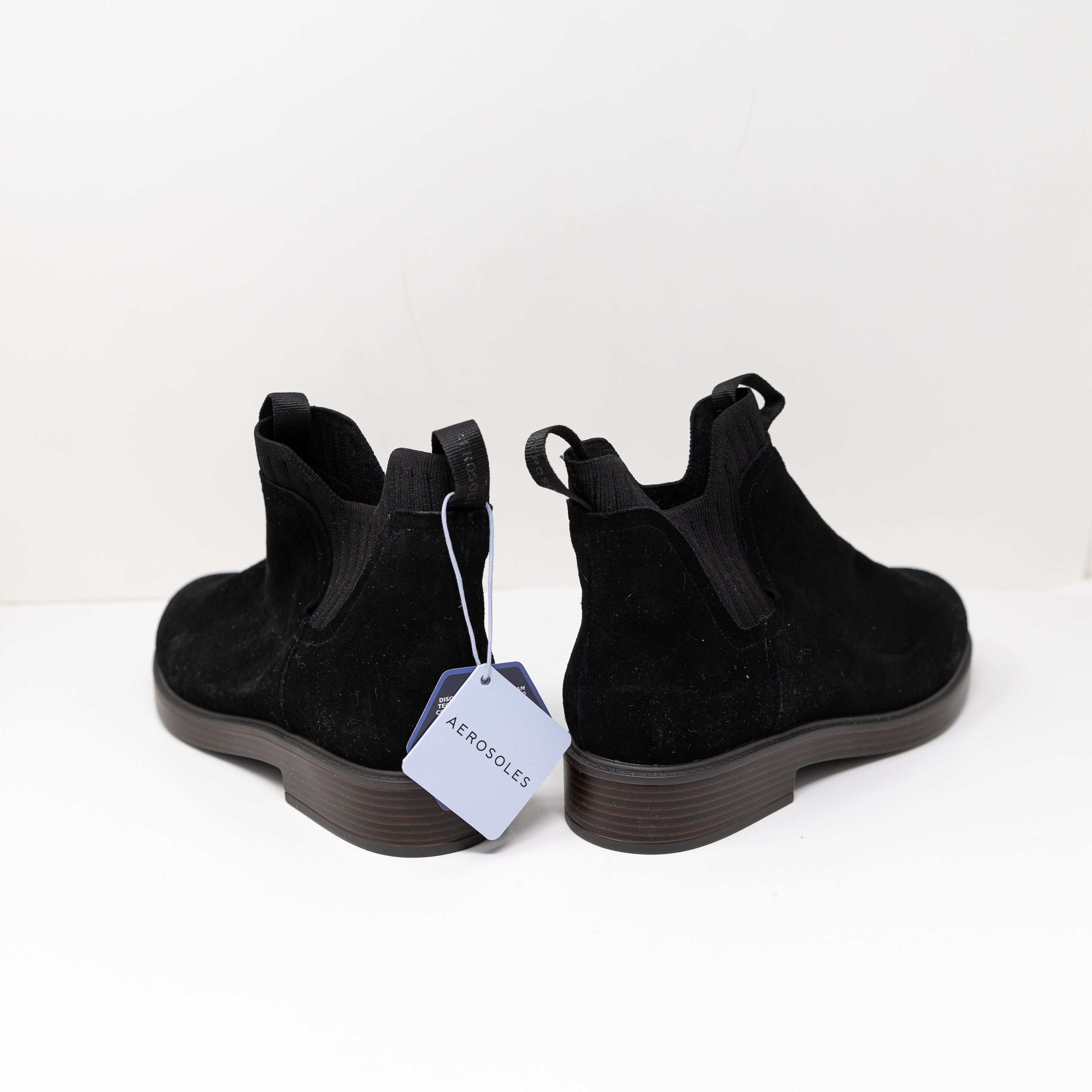 NEW Aerosoles Pressly Suede Pull On Flat Block Heel Booties Shoes Black 9.5