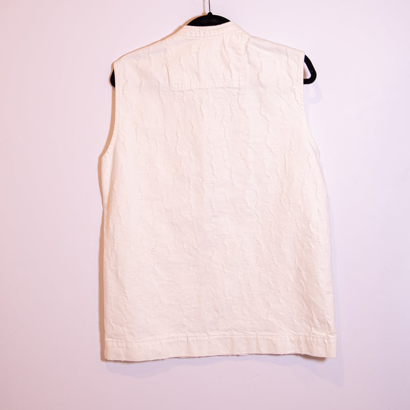 Zara Cotton Textured Collarless Sleeveless Button Up Multi Pocket Shirt Jacket M