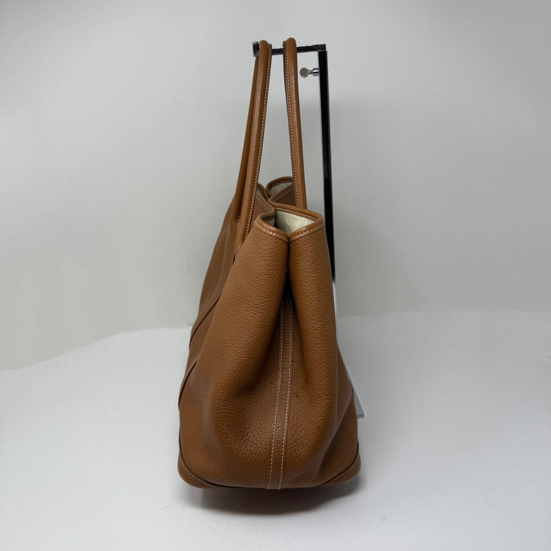 Hermes Garden Party MM Genuine Negonda Leather Tote Purse Bag Camel Brown Tan