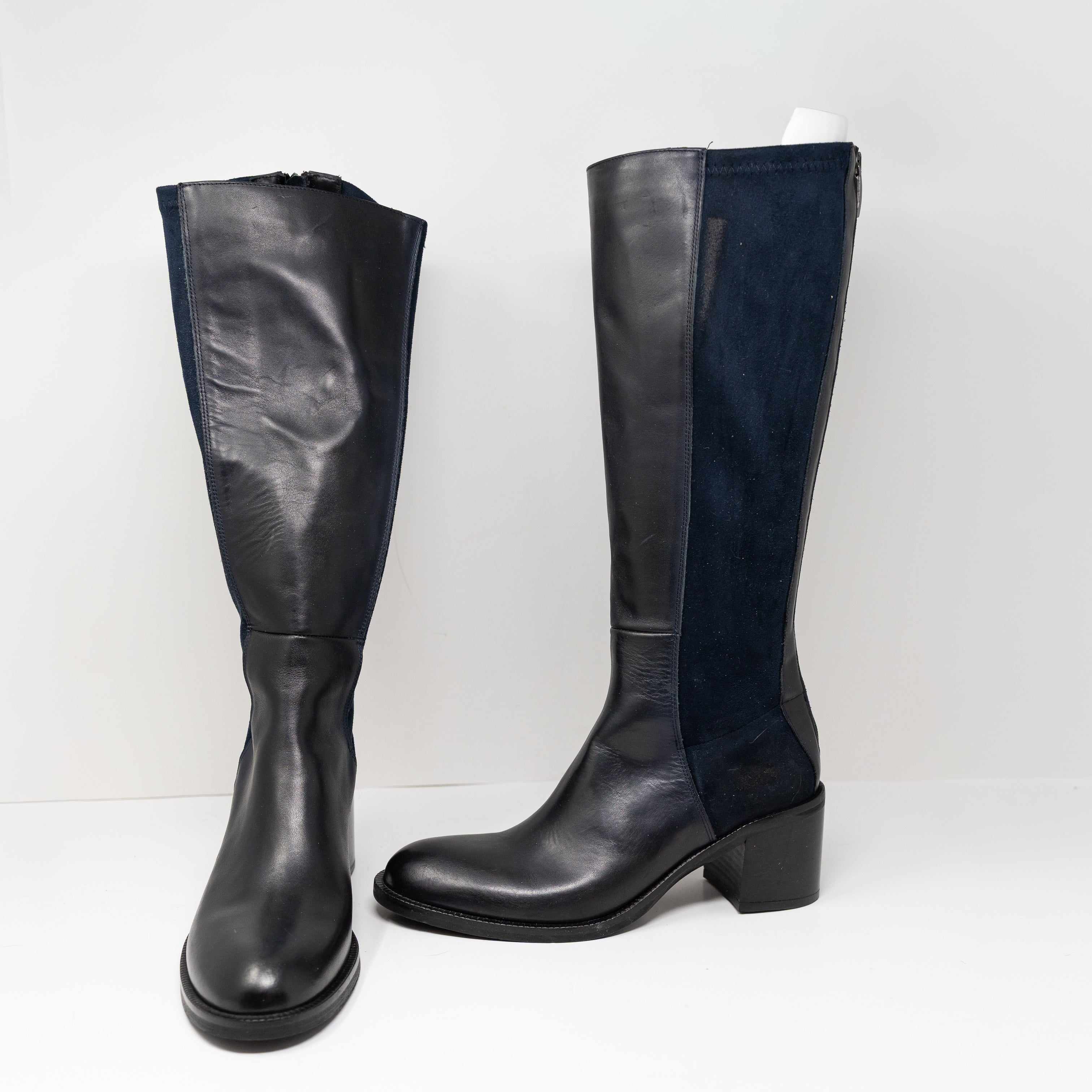 NEW Emanuele Crasto Made In Italy Suede Leather Block Heel Boots Shoes Black 10