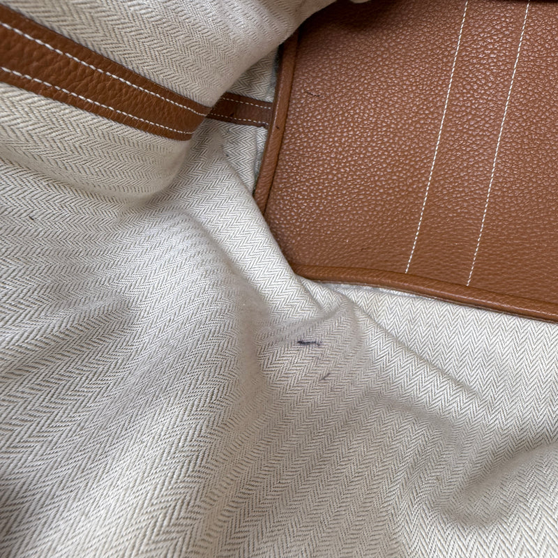 Hermes Garden Party MM Genuine Negonda Leather Tote Purse Bag Camel Brown Tan
