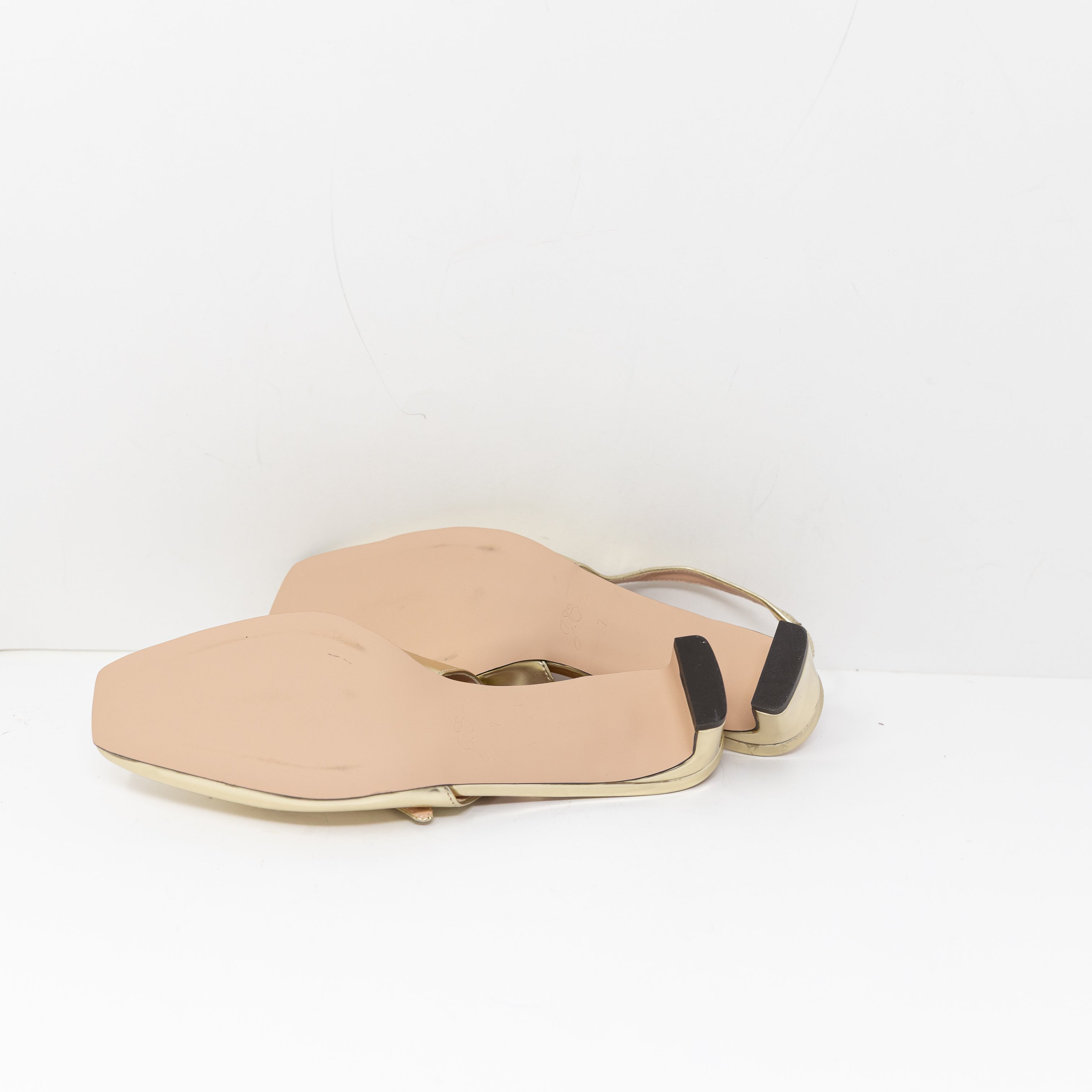 J. Crew Layla Slingback Mary Jane Square Toe Heels In Specchio Leather Gold 7