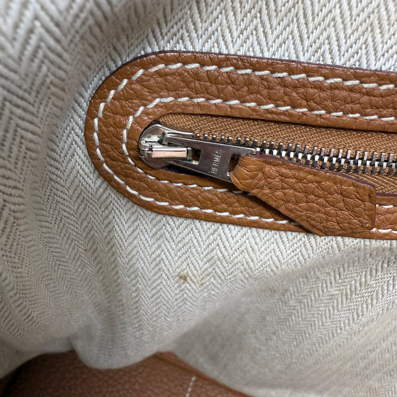 Hermes Garden Party MM Genuine Negonda Leather Tote Purse Bag Camel Brown Tan
