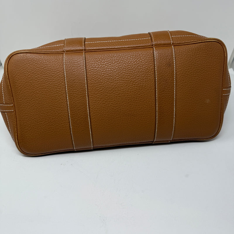 Hermes Garden Party MM Genuine Negonda Leather Tote Purse Bag Camel Brown Tan