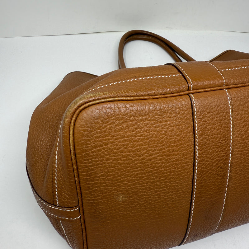 Hermes Garden Party MM Genuine Negonda Leather Tote Purse Bag Camel Brown Tan