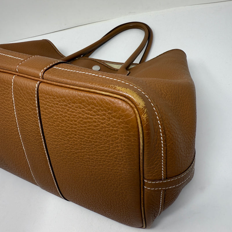 Hermes Garden Party MM Genuine Negonda Leather Tote Purse Bag Camel Brown Tan