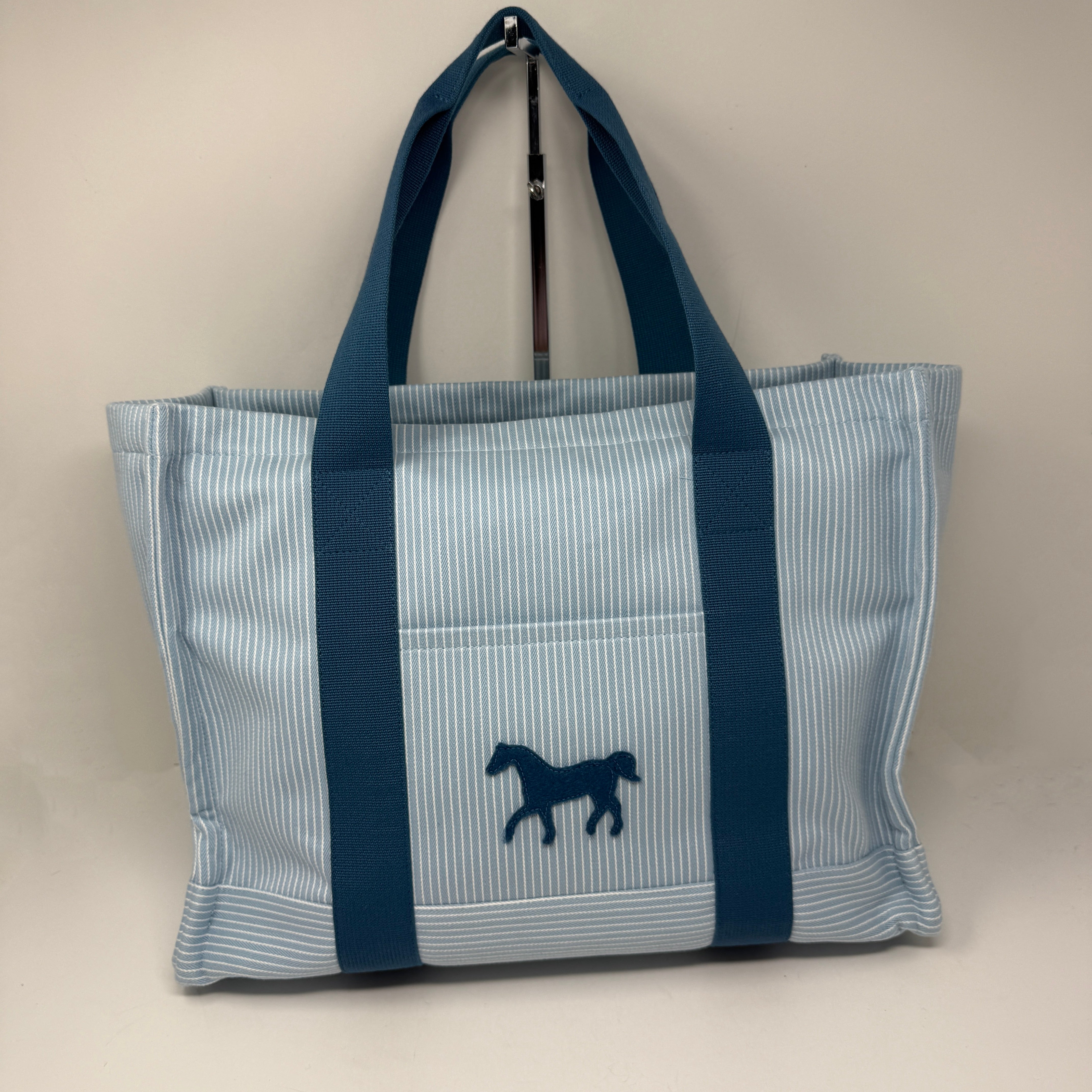 Hermes Nappy Diaper Baby Bag Purse Tote Multiple Pouches Blue White Stripe Horse