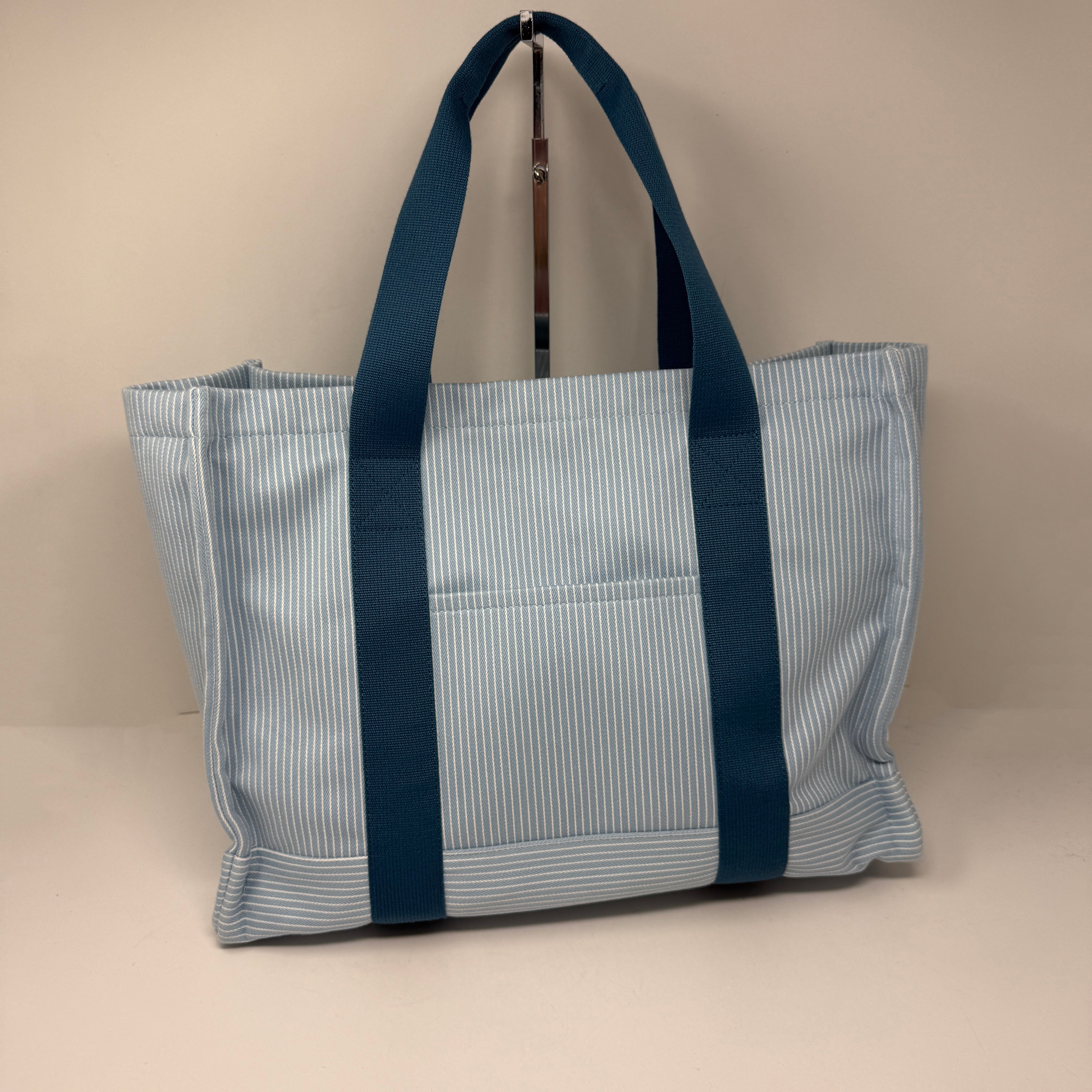 Hermes Nappy Diaper Baby Bag Purse Tote Multiple Pouches Blue White Stripe Horse