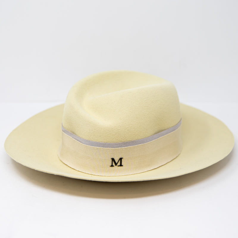 Maison Michel Paris Wool Felt Brim Structured Logo Embossed Hat Cream Ivory S