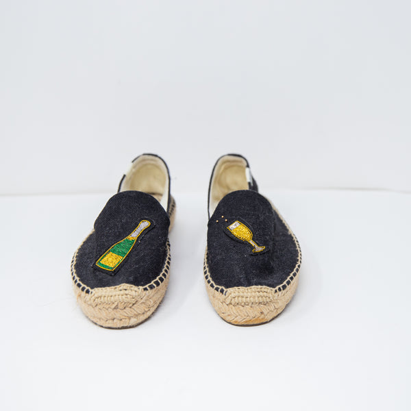 Soludos Champagne Glass Celebrate Embroidered Slip On Flat Espadrille Shoes 8