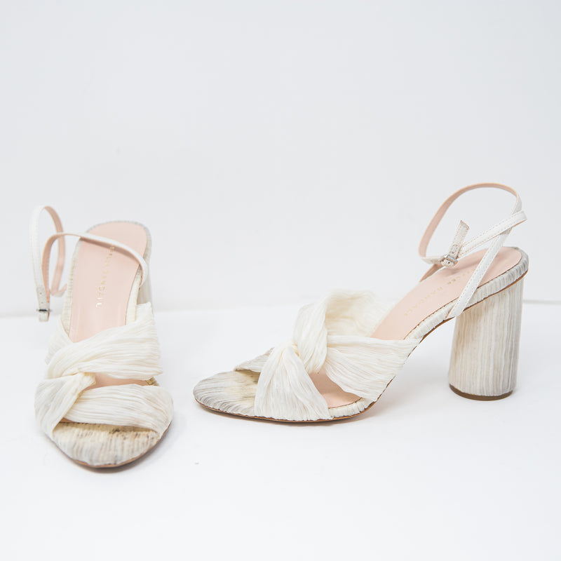 Loeffler Randall Reed Pleated Twist Tulle Fabric Open Toe Heel Sandal Pearl 8