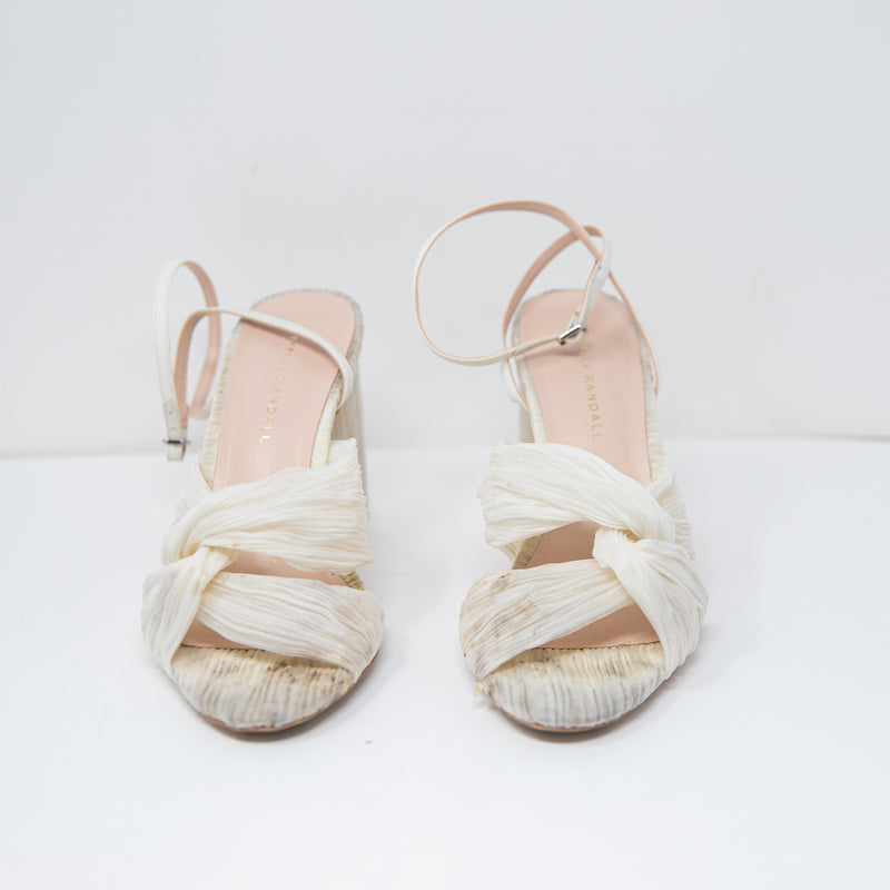 Loeffler Randall Reed Pleated Twist Tulle Fabric Open Toe Heel Sandal Pearl 8