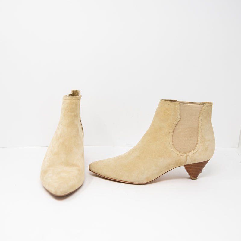 Joie Barleena Chelsea Wood Cone Heel Genuine Suede Ankle Booties Neutral 9