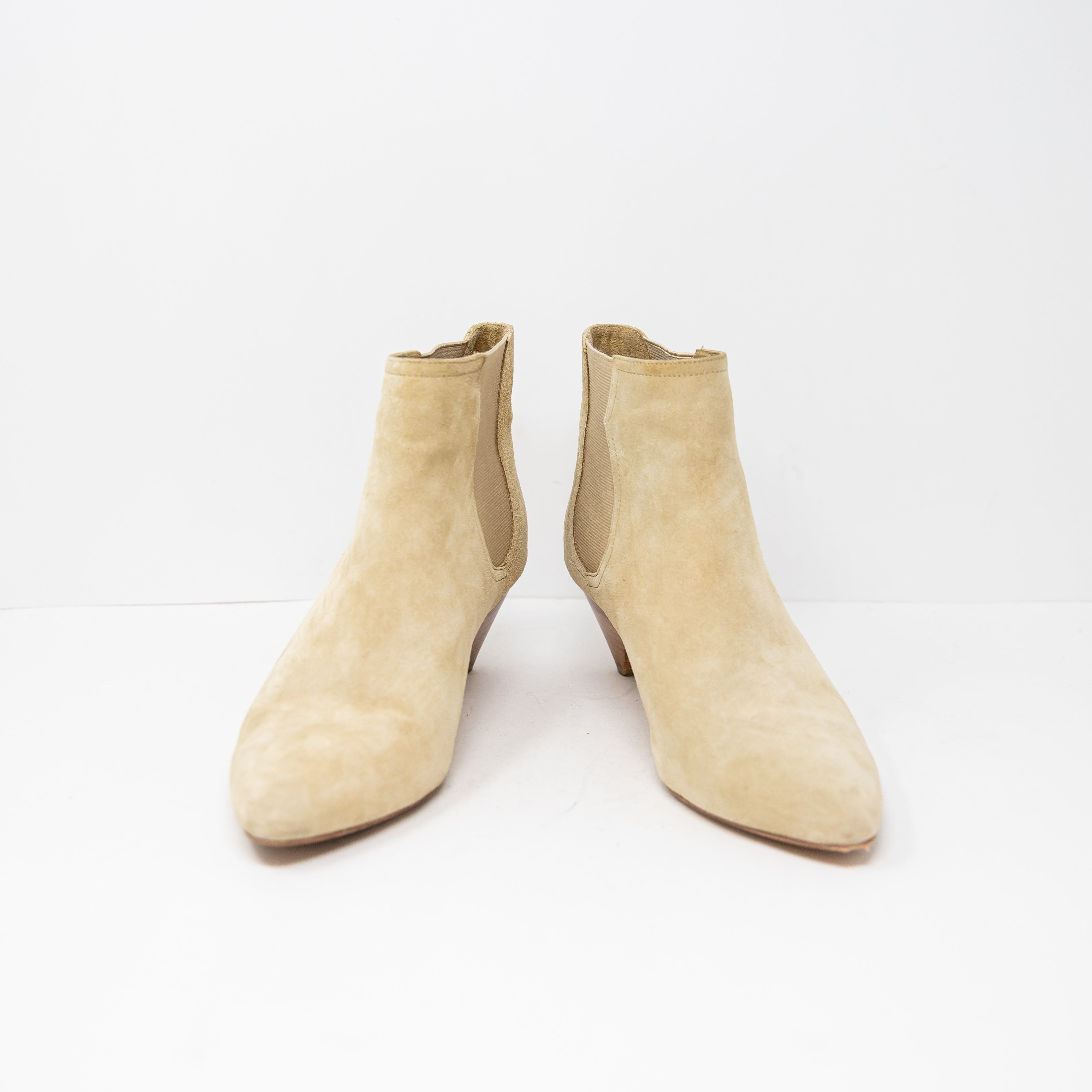 Joie Barleena Chelsea Wood Cone Heel Genuine Suede Ankle Booties Neutral 9