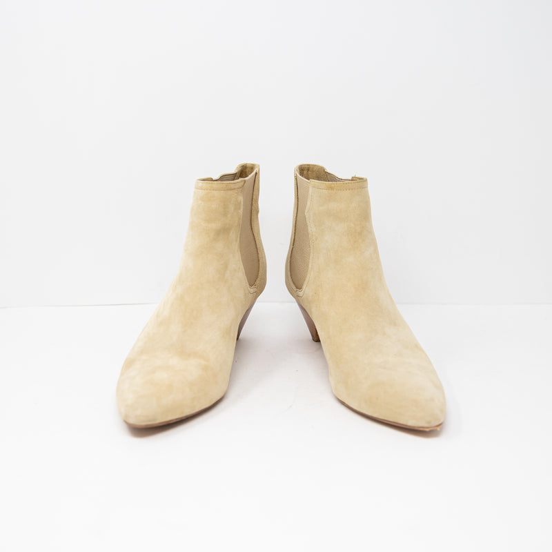 Joie Barleena Chelsea Wood Cone Heel Genuine Suede Ankle Booties Neutral 9